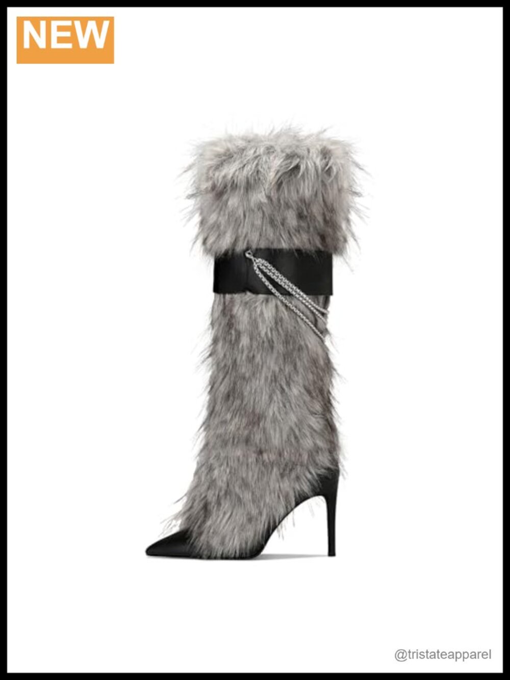 Knee High Faux Fur Boots Pointed Toe Stiletto Women's Winter Heels